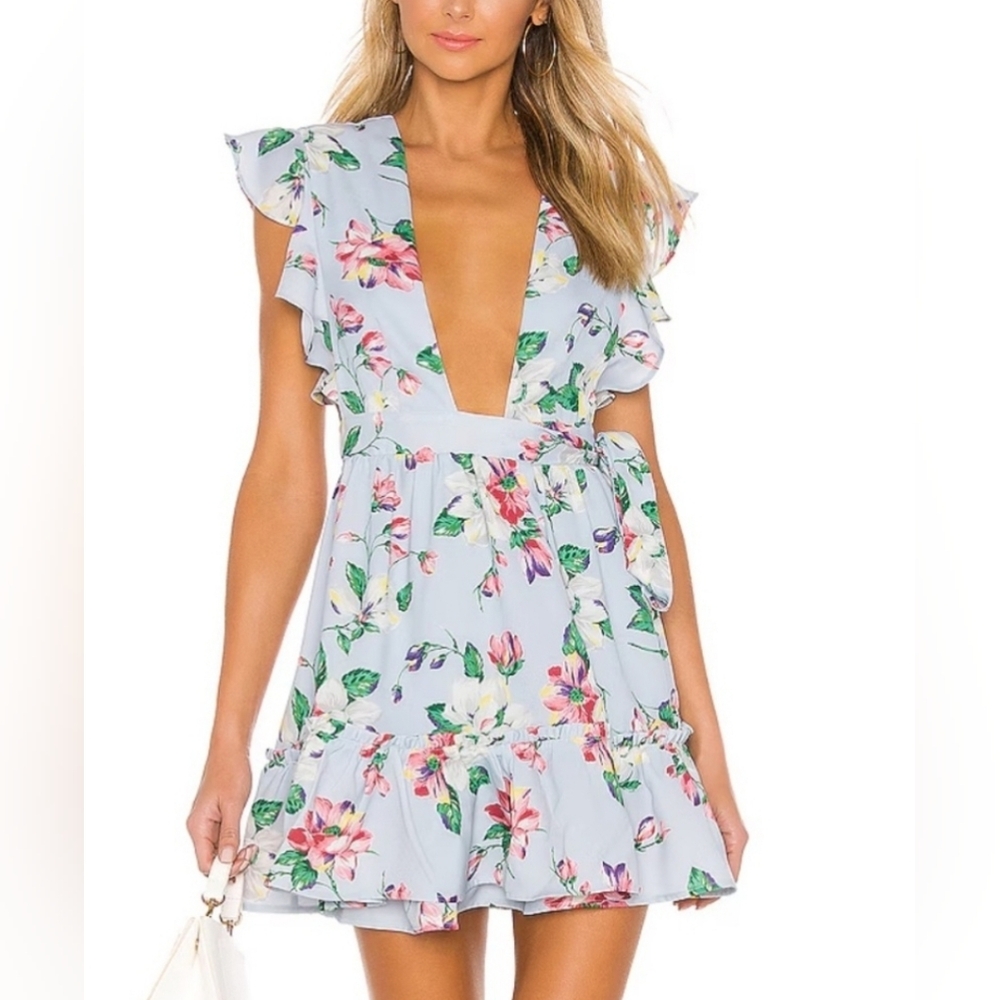 Revolve Majorelle Misty Floral Light Blue Paradise Mini Dress XxSmall Xxs - Picture 1 of 6